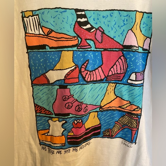 Vintage 90s Fabric Art Women’s Shoes Art B. Michile T-Shirt Size Large - Picture 5 of 6